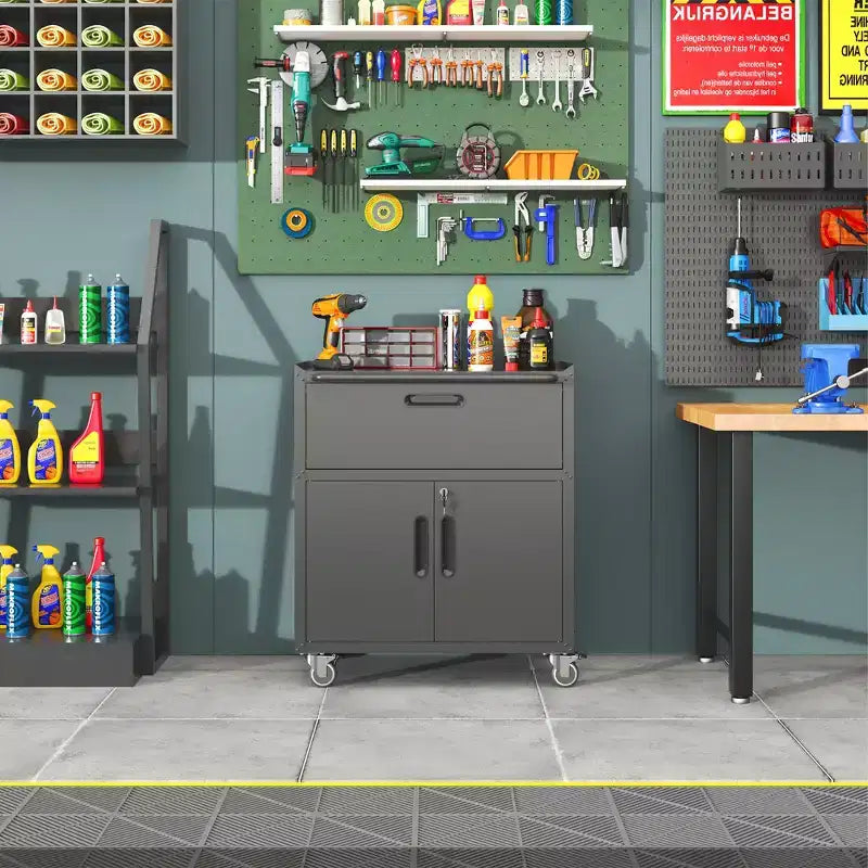 Metal Tool Cabinet for Garage, Mobile Heavy-Duty Storage Cabinet with Locking Doors, Rolling Tool Storage Cabinet