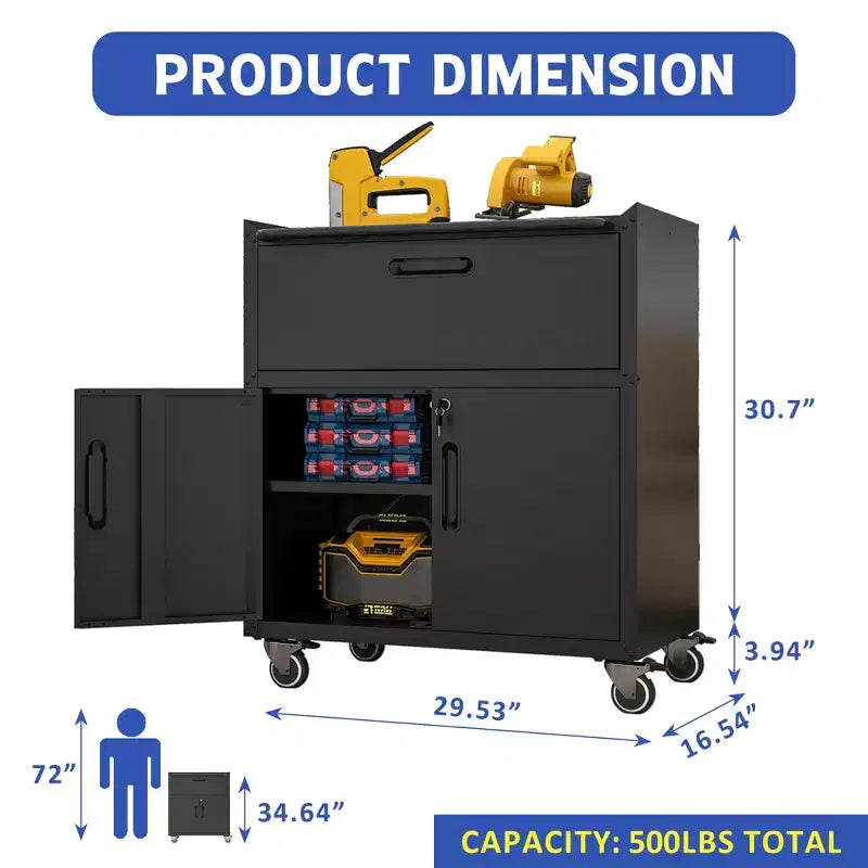 Metal Tool Cabinet for Garage, Mobile Heavy-Duty Storage Cabinet with Locking Doors, Rolling Tool Storage Cabinet