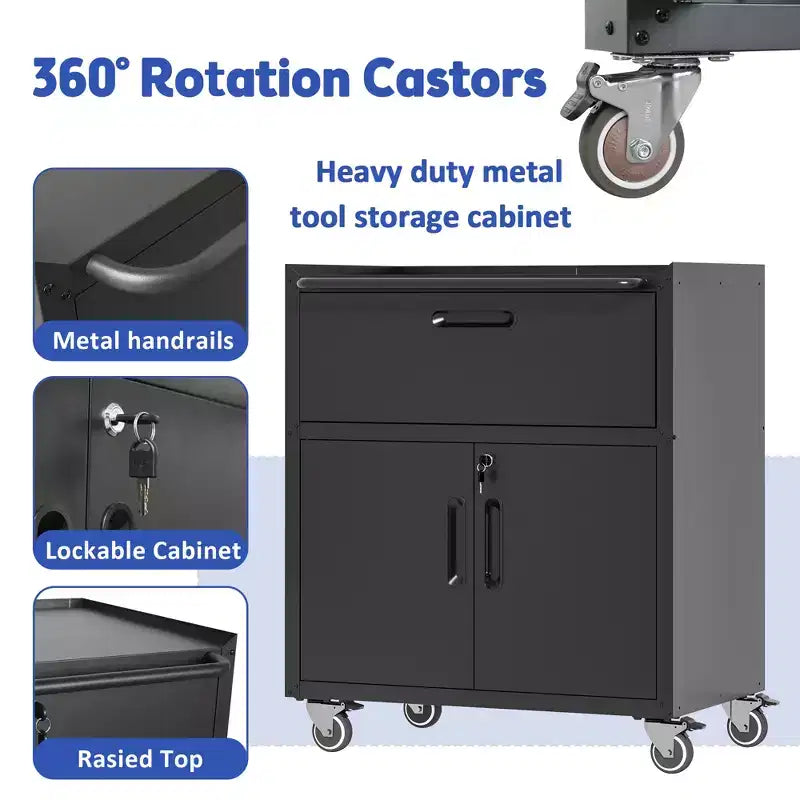 Metal Tool Cabinet for Garage, Mobile Heavy-Duty Storage Cabinet with Locking Doors, Rolling Tool Storage Cabinet