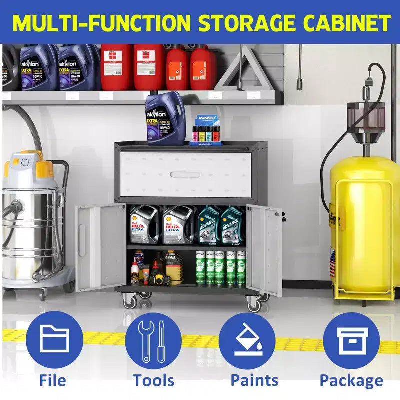 Metal Tool Cabinet for Garage, Mobile Heavy-Duty Storage Cabinet with Locking Doors, Rolling Tool Storage Cabinet