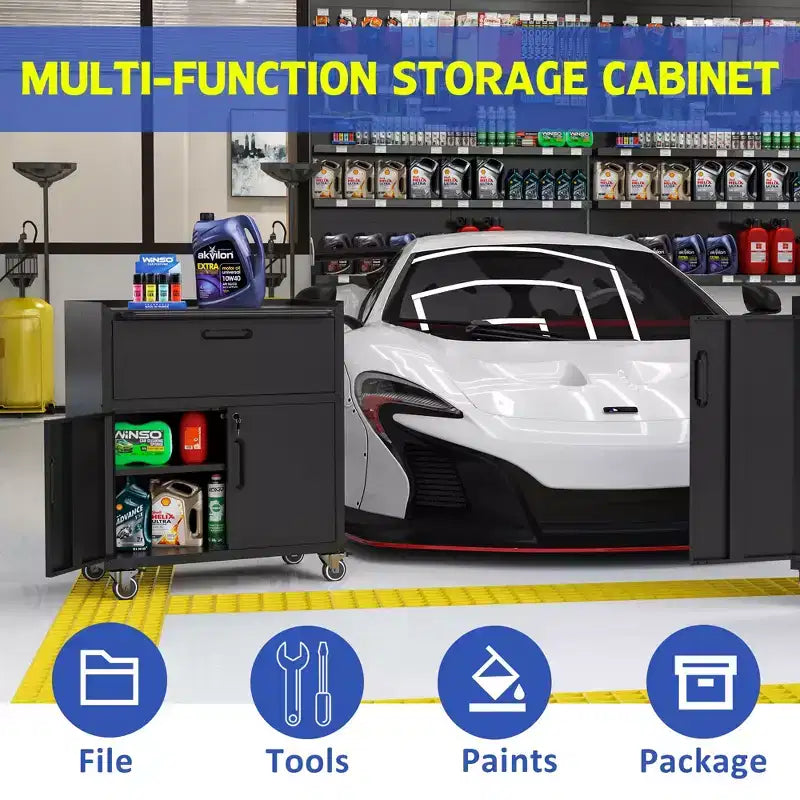 Metal Tool Cabinet for Garage, Mobile Heavy-Duty Storage Cabinet with Locking Doors, Rolling Tool Storage Cabinet