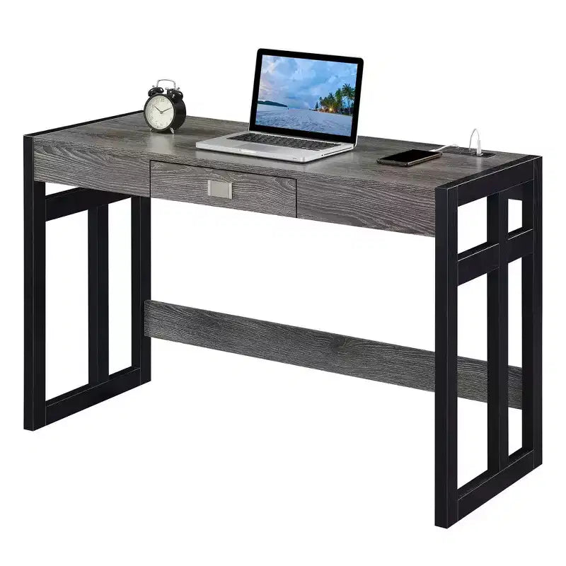 47" Monterey Desk with Charging Station Weathered Gray/Black - Breighton Home: Office Workstation with Hutch Storage