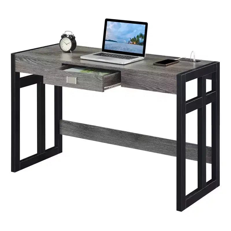47" Monterey Desk with Charging Station Weathered Gray/Black - Breighton Home: Office Workstation with Hutch Storage