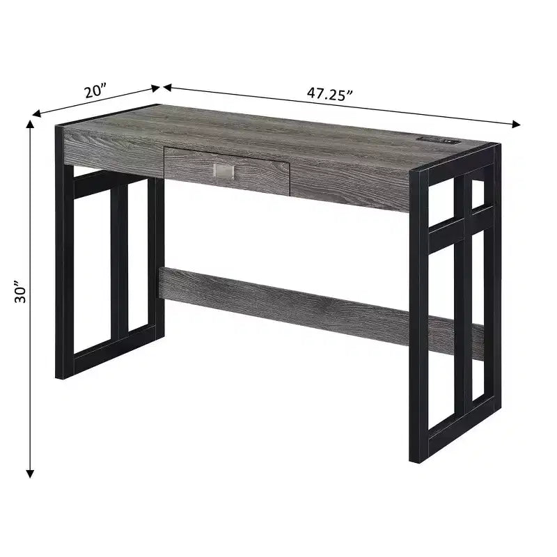 47" Monterey Desk with Charging Station Weathered Gray/Black - Breighton Home: Office Workstation with Hutch Storage