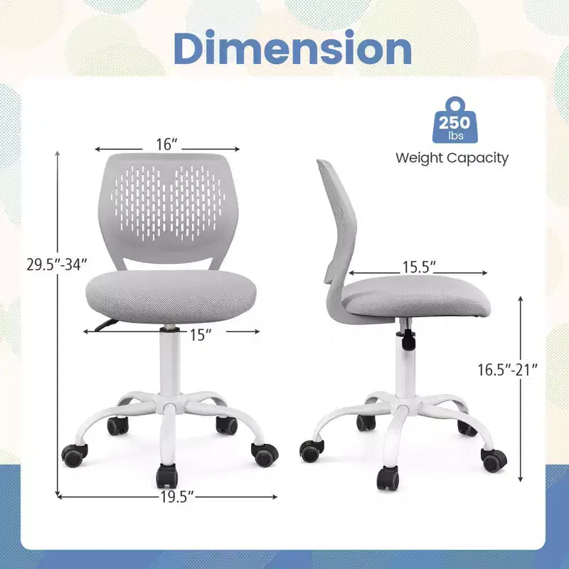 Costway Kids Desk Chair Ergonomic Swivel Children Mesh Study Height Adjustable Rose/Blue/Turquoise/Purple/Gray/Light Green