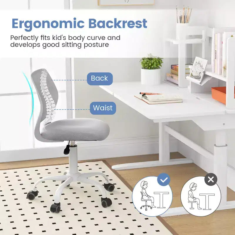 Costway Kids Desk Chair Ergonomic Swivel Children Mesh Study Height Adjustable Rose/Blue/Turquoise/Purple/Gray/Light Green