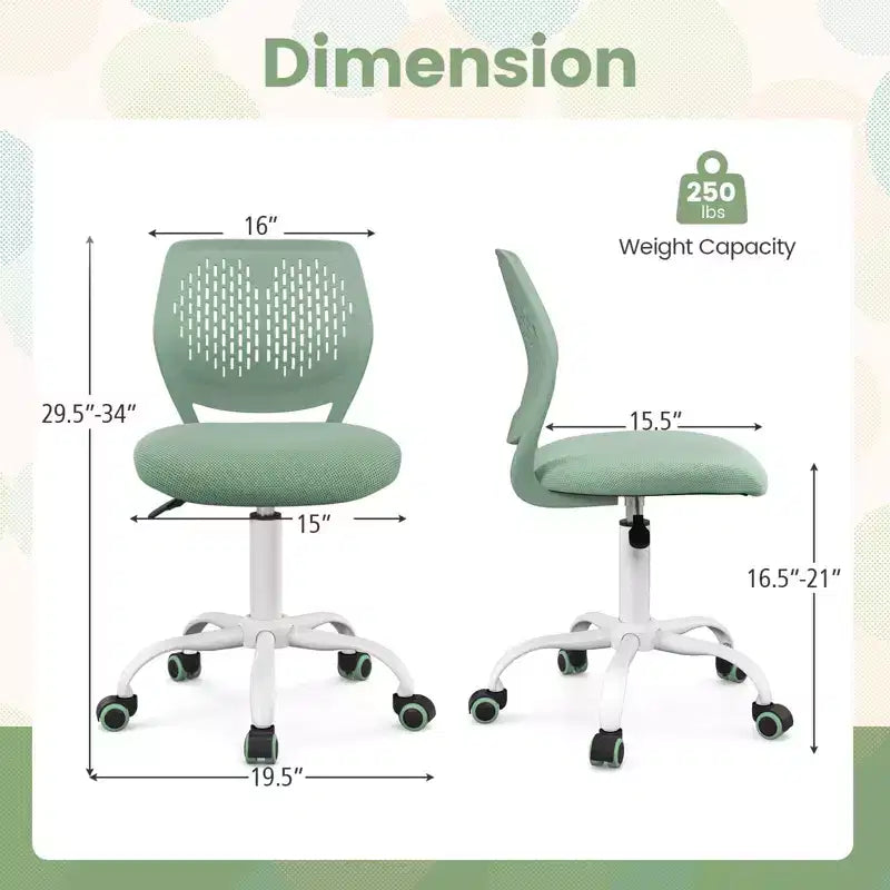 Costway Kids Desk Chair Ergonomic Swivel Children Mesh Study Height Adjustable Rose/Blue/Turquoise/Purple/Gray/Light Green