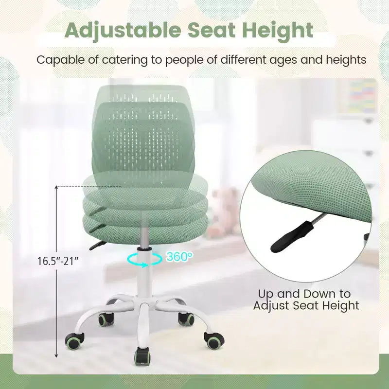 Costway Kids Desk Chair Ergonomic Swivel Children Mesh Study Height Adjustable Rose/Blue/Turquoise/Purple/Gray/Light Green