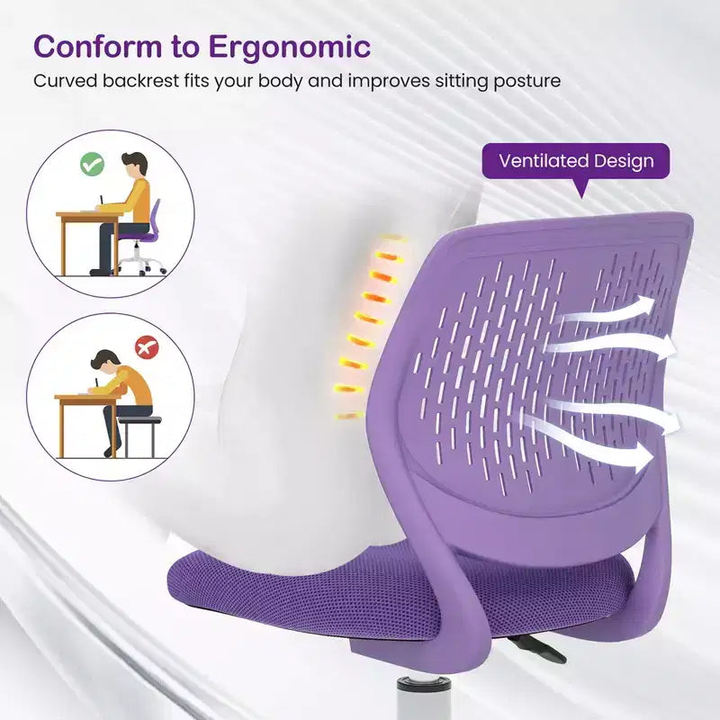 Costway Kids Desk Chair Ergonomic Swivel Children Mesh Study Height Adjustable Rose/Blue/Turquoise/Purple/Gray/Light Green