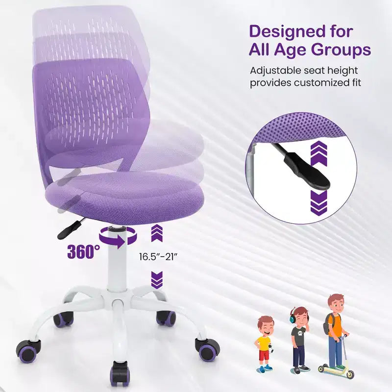 Costway Kids Desk Chair Ergonomic Swivel Children Mesh Study Height Adjustable Rose/Blue/Turquoise/Purple/Gray/Light Green