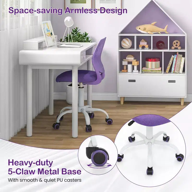Costway Kids Desk Chair Ergonomic Swivel Children Mesh Study Height Adjustable Rose/Blue/Turquoise/Purple/Gray/Light Green