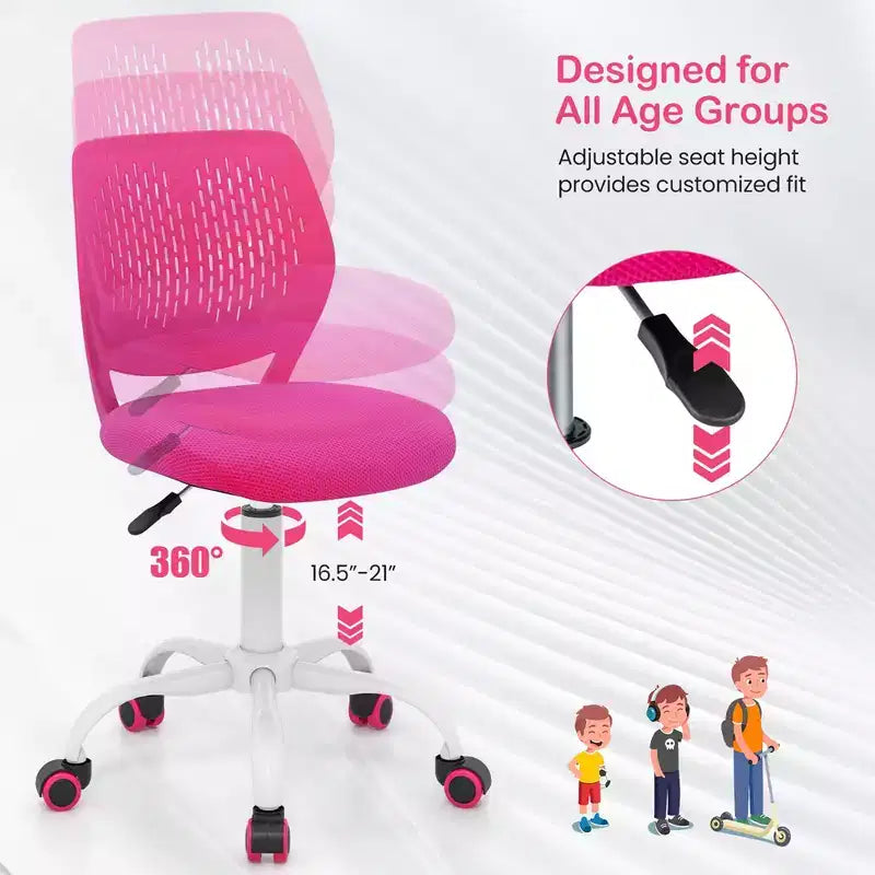 Costway Kids Desk Chair Ergonomic Swivel Children Mesh Study Height Adjustable Rose/Blue/Turquoise/Purple/Gray/Light Green