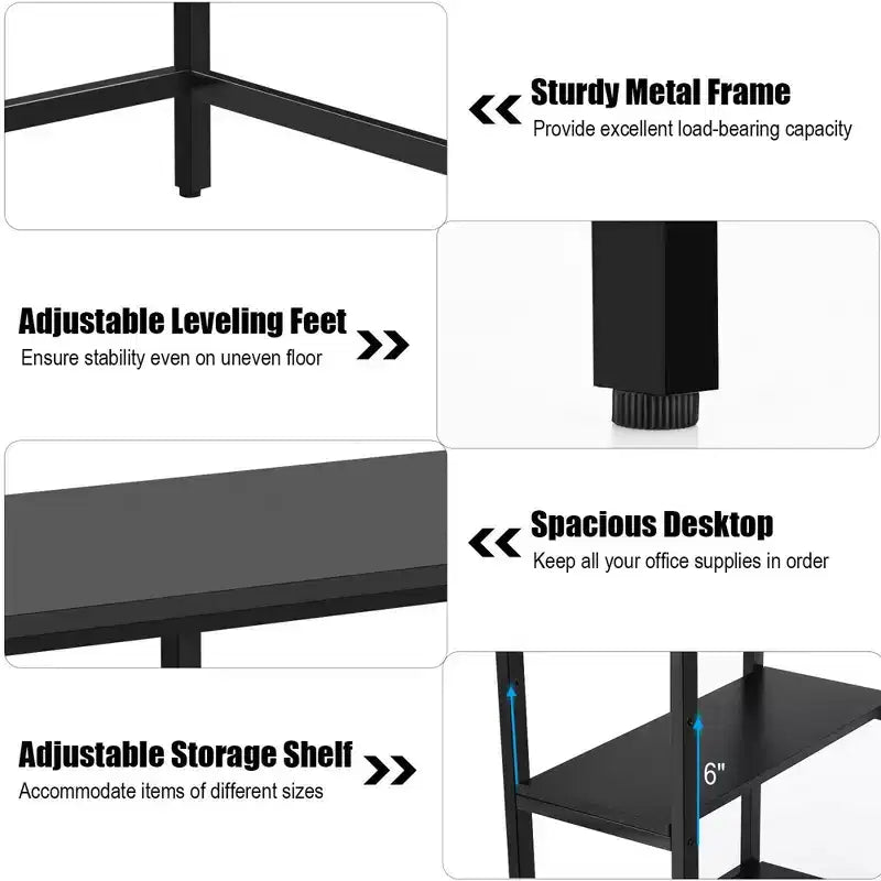 Costway 47'' Computer Desk Office Study Table Workstation Home w/ Adjustable Shelf Rustic Black/Coffee/Brown