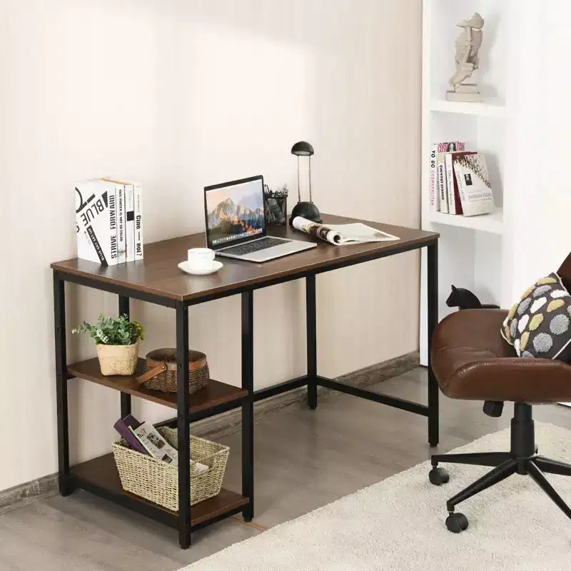 Costway 47'' Computer Desk Office Study Table Workstation Home w/ Adjustable Shelf Rustic Black/Coffee/Brown