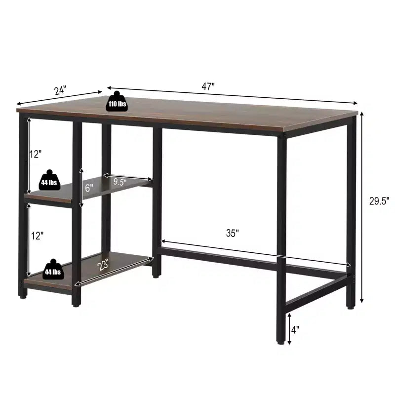 Costway 47'' Computer Desk Office Study Table Workstation Home w/ Adjustable Shelf Rustic Black/Coffee/Brown