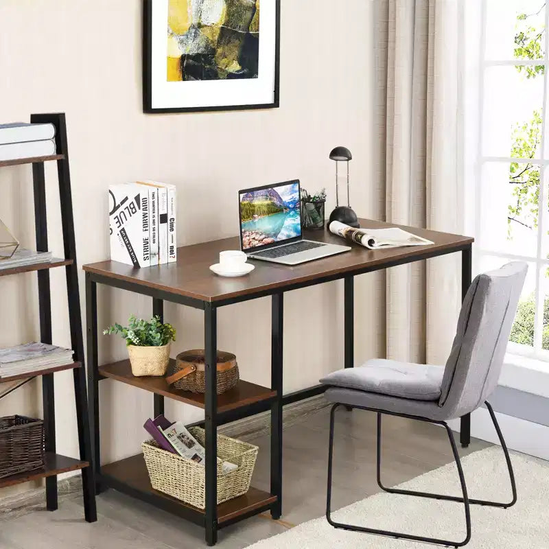 Costway 47'' Computer Desk Office Study Table Workstation Home w/ Adjustable Shelf Rustic Black/Coffee/Brown