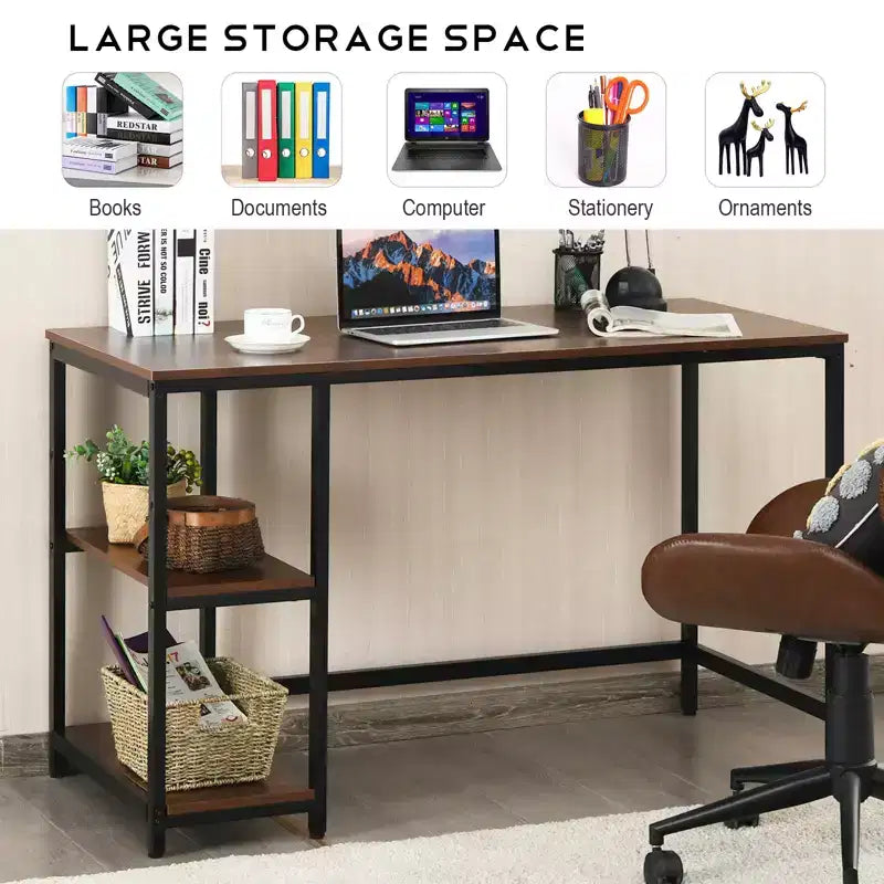 Costway 47'' Computer Desk Office Study Table Workstation Home w/ Adjustable Shelf Rustic Black/Coffee/Brown