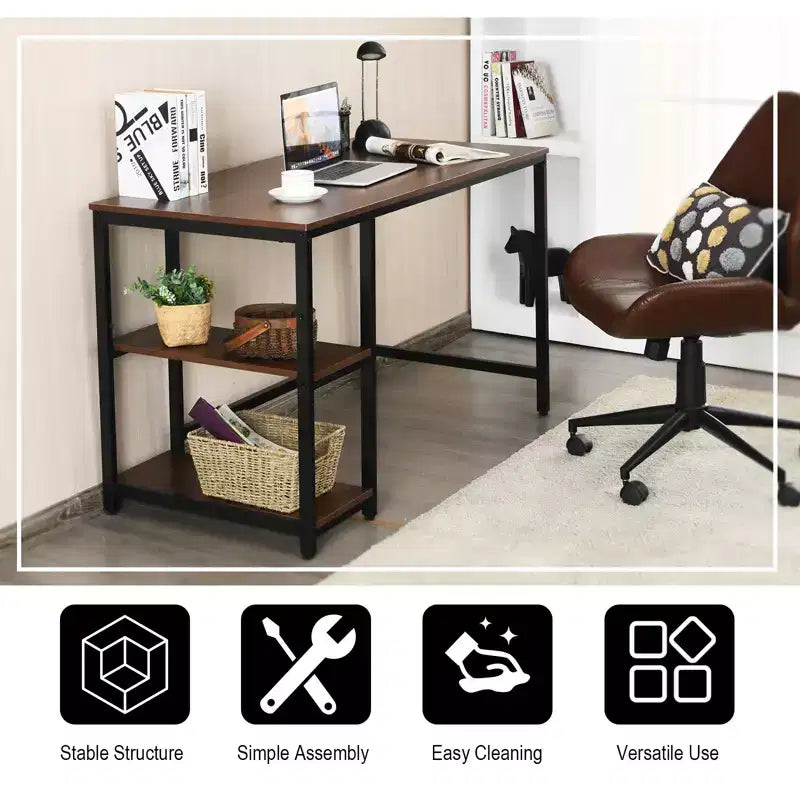 Costway 47'' Computer Desk Office Study Table Workstation Home w/ Adjustable Shelf Rustic Black/Coffee/Brown
