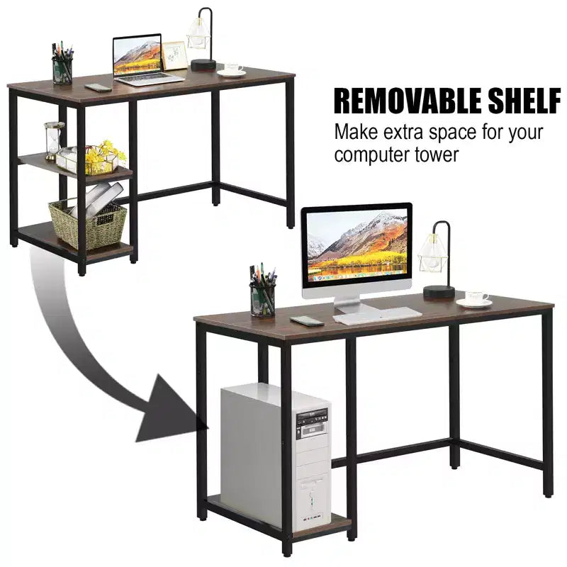 Costway 47'' Computer Desk Office Study Table Workstation Home w/ Adjustable Shelf Rustic Black/Coffee/Brown