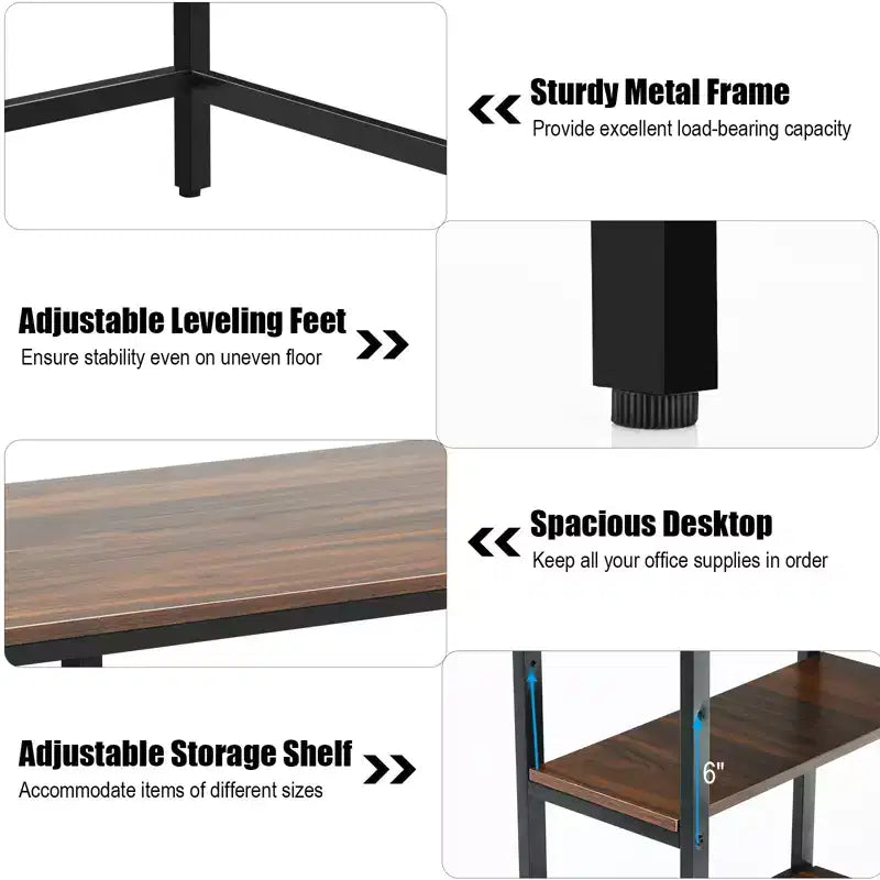 Costway 47'' Computer Desk Office Study Table Workstation Home w/ Adjustable Shelf Rustic Black/Coffee/Brown