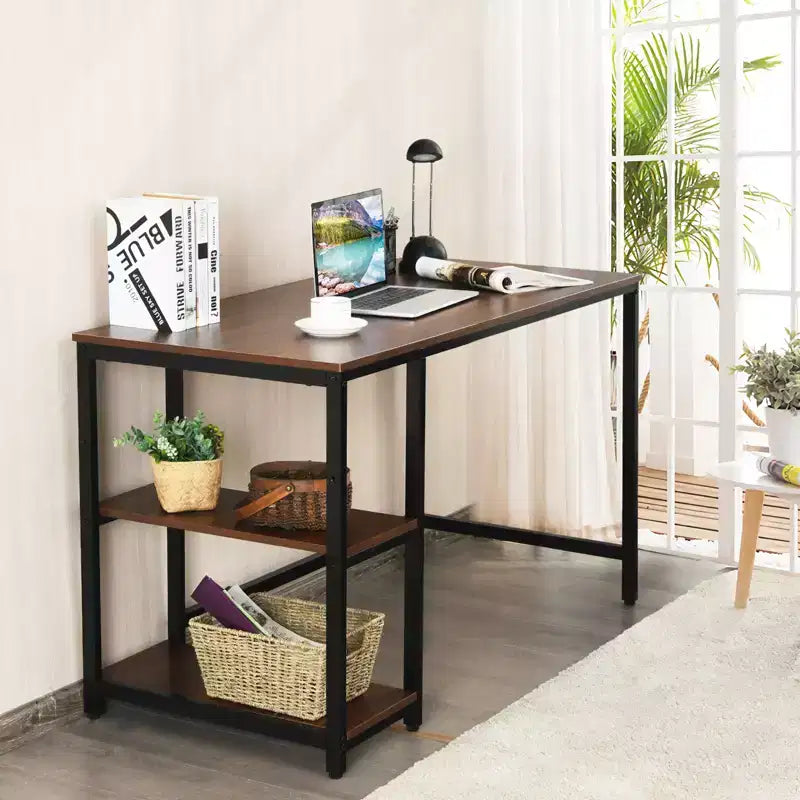 Costway 47'' Computer Desk Office Study Table Workstation Home w/ Adjustable Shelf Rustic Black/Coffee/Brown