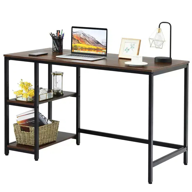 Costway 47'' Computer Desk Office Study Table Workstation Home w/ Adjustable Shelf Rustic Black/Coffee/Brown