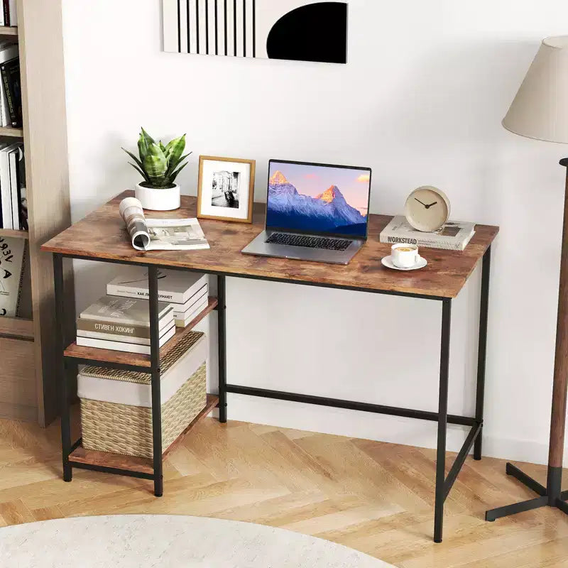Costway 47'' Computer Desk Office Study Table Workstation Home w/ Adjustable Shelf Rustic Black/Coffee/Brown