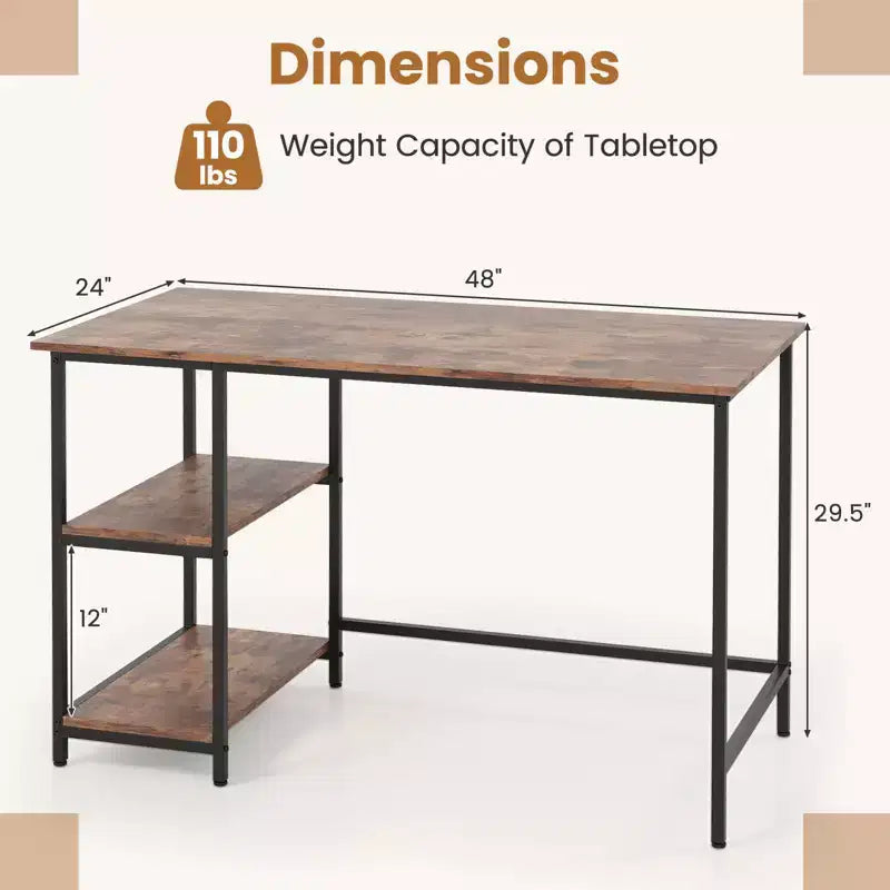 Costway 47'' Computer Desk Office Study Table Workstation Home w/ Adjustable Shelf Rustic Black/Coffee/Brown