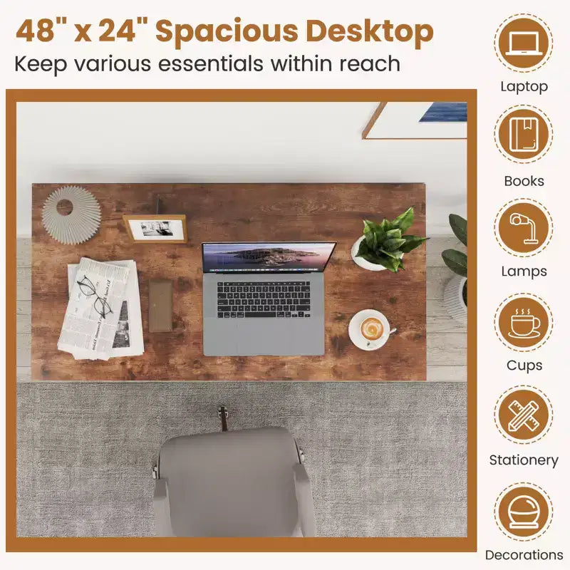 Costway 47'' Computer Desk Office Study Table Workstation Home w/ Adjustable Shelf Rustic Black/Coffee/Brown