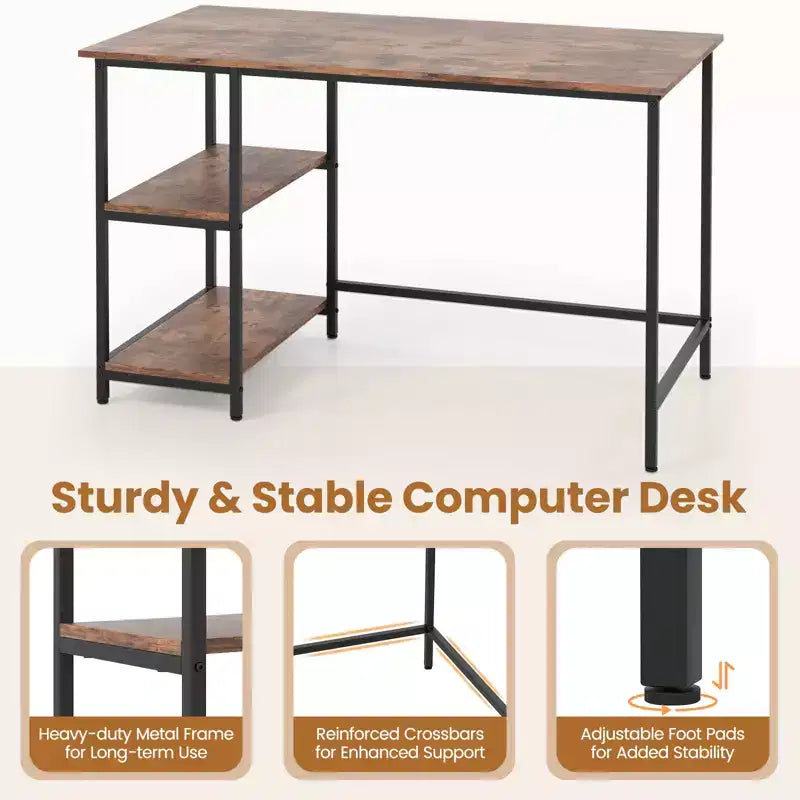Costway 47'' Computer Desk Office Study Table Workstation Home w/ Adjustable Shelf Rustic Black/Coffee/Brown