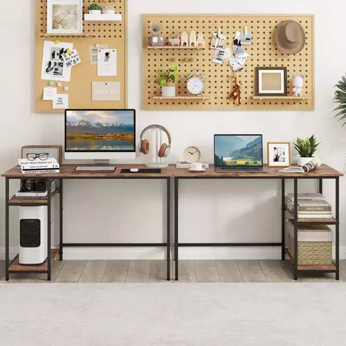 Costway 47'' Computer Desk Office Study Table Workstation Home w/ Adjustable Shelf Rustic Black/Coffee/Brown