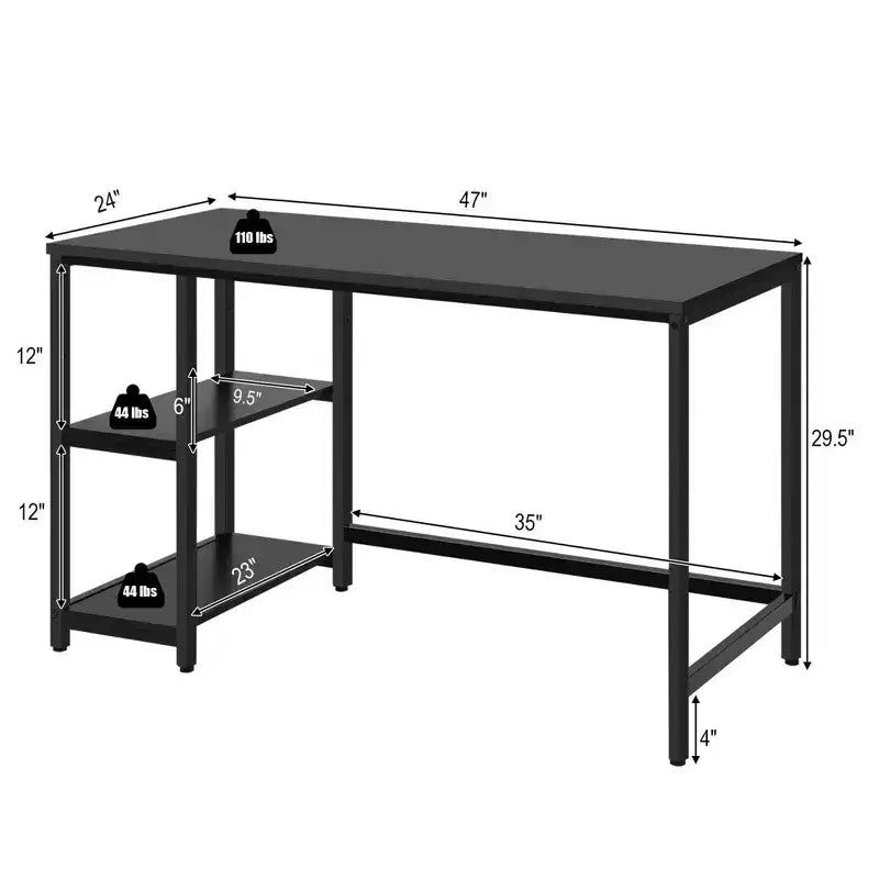 Costway 47'' Computer Desk Office Study Table Workstation Home w/ Adjustable Shelf Rustic Black/Coffee/Brown