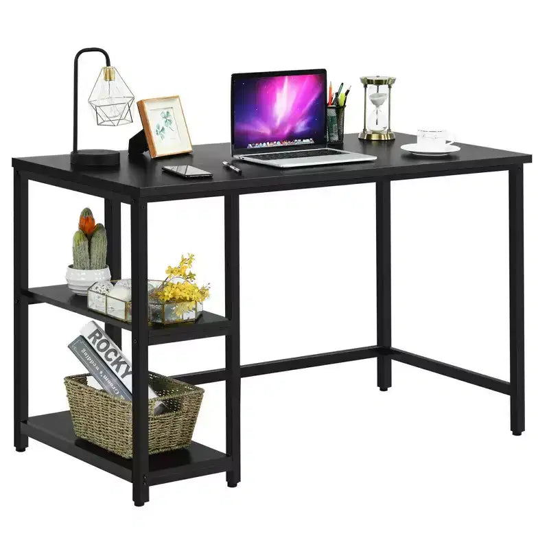 Costway 47'' Computer Desk Office Study Table Workstation Home w/ Adjustable Shelf Rustic Black/Coffee/Brown