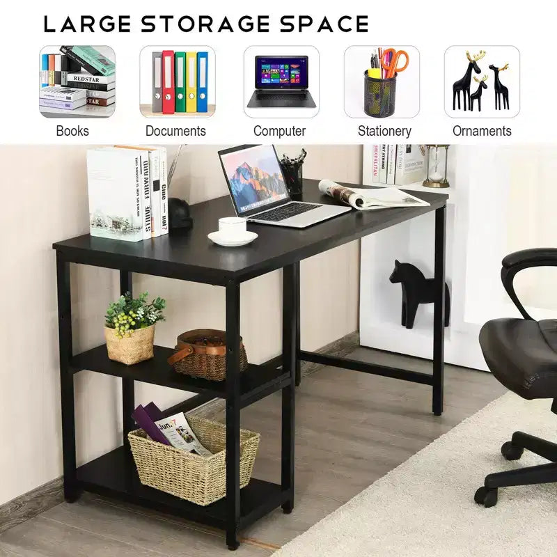 Costway 47'' Computer Desk Office Study Table Workstation Home w/ Adjustable Shelf Rustic Black/Coffee/Brown