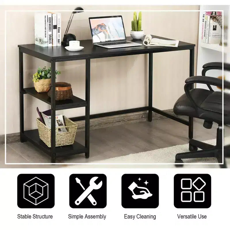 Costway 47'' Computer Desk Office Study Table Workstation Home w/ Adjustable Shelf Rustic Black/Coffee/Brown