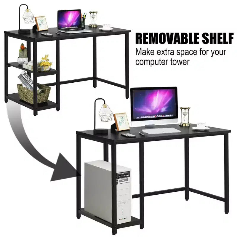 Costway 47'' Computer Desk Office Study Table Workstation Home w/ Adjustable Shelf Rustic Black/Coffee/Brown