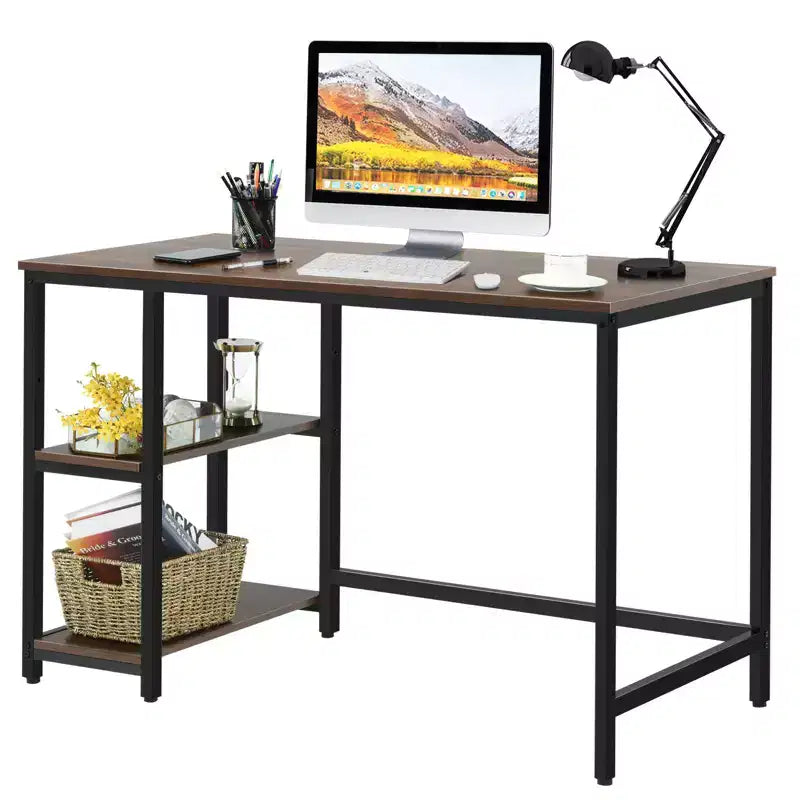 Costway 47'' Computer Desk Office Study Table Workstation Home w/ Adjustable Shelf Rustic Black/Coffee/Brown