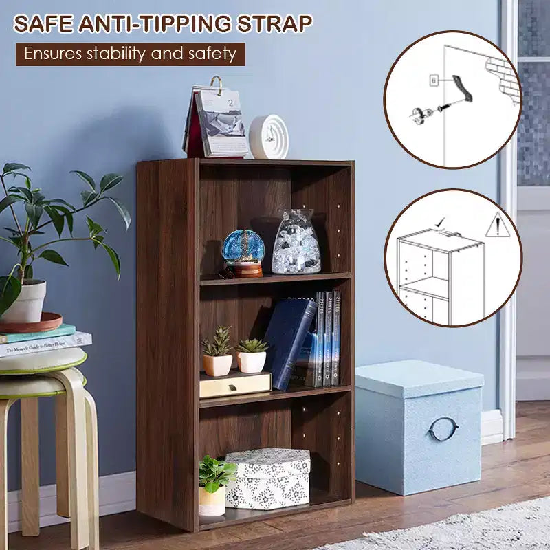 Costway 2 PCS 3 Tier Open Shelf Bookcase Multi-functional Storage Display Cabinet Walnut
