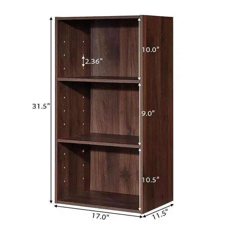 Costway 2 PCS 3 Tier Open Shelf Bookcase Multi-functional Storage Display Cabinet Walnut