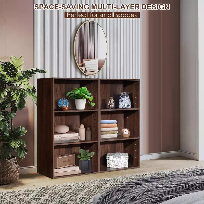 Costway 2 PCS 3 Tier Open Shelf Bookcase Multi-functional Storage Display Cabinet Walnut