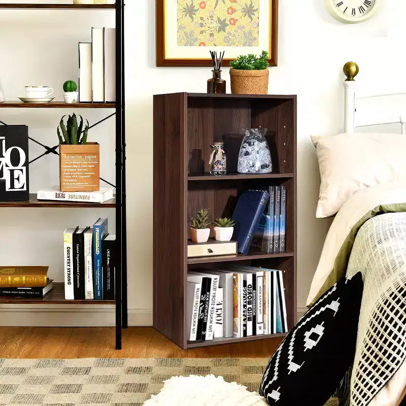 Costway 2 PCS 3 Tier Open Shelf Bookcase Multi-functional Storage Display Cabinet Walnut