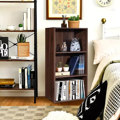 Costway 2 PCS 3 Tier Open Shelf Bookcase Multi-functional Storage Display Cabinet Walnut