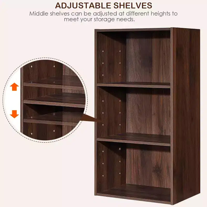 Costway 2 PCS 3 Tier Open Shelf Bookcase Multi-functional Storage Display Cabinet Walnut