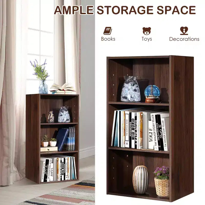 Costway 2 PCS 3 Tier Open Shelf Bookcase Multi-functional Storage Display Cabinet Walnut