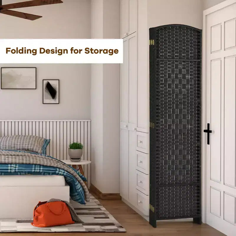 Costway 6-Panel Room Divider 6Ft Weave Fiber Folding Privacy Screen Brown\Black