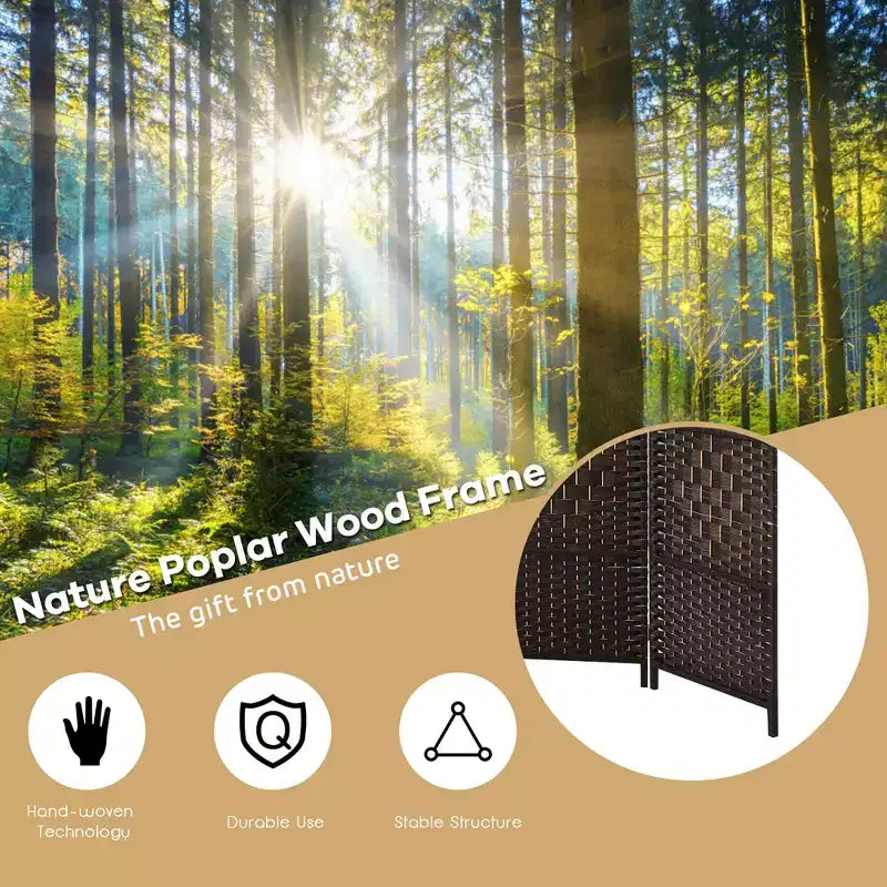 Costway 6-Panel Room Divider 6Ft Weave Fiber Folding Privacy Screen Brown\Black