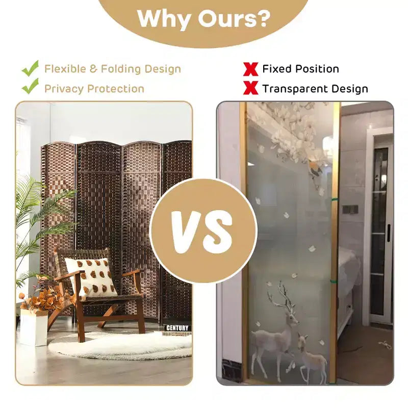 Costway 6-Panel Room Divider 6Ft Weave Fiber Folding Privacy Screen Brown\Black