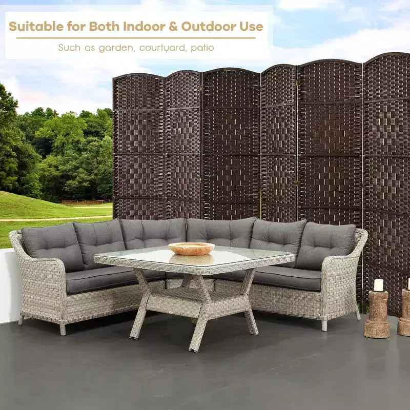 Costway 6-Panel Room Divider 6Ft Weave Fiber Folding Privacy Screen Brown\Black