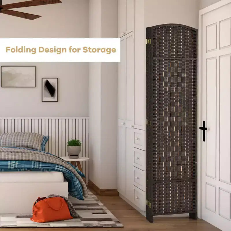 Costway 6-Panel Room Divider 6Ft Weave Fiber Folding Privacy Screen Brown\Black