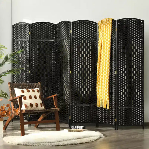 Costway 6-Panel Room Divider 6Ft Weave Fiber Folding Privacy Screen Brown\Black